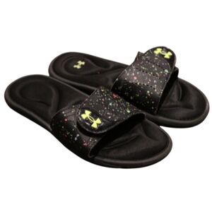3/$25 🏷 Under Armour Black Slide Sandals with Neon Accents Size 4Y